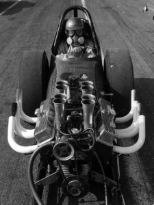 Dwight Obermire in his Dragster before a race.