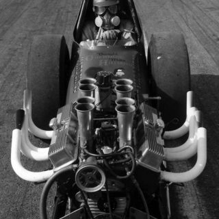 Dwight Obermire in his Dragster before a race.